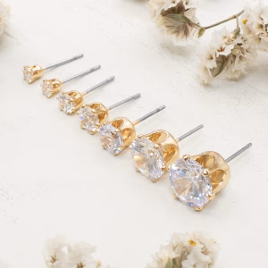 Cubic Zirconia Gold Earrings - Multiple Sizes