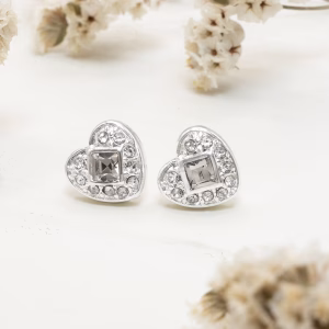 Cubic Zirconia Encrusted Heart Earrings