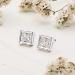 Square Cubic Zirconia Stud Earrings - Silver / Gold