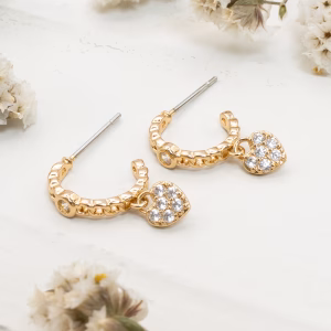 Gold CZ Hoop Heart Earrings