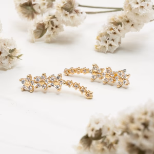 Gold CZ Star Climber Earrings
