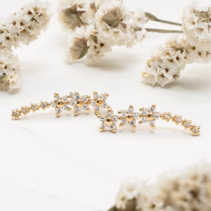 Gold CZ Star Climber Earrings