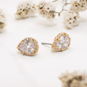 Gold Cubic Zirconia Teardrop Stud Earrings