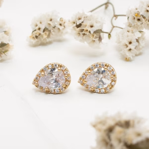 Gold Cubic Zirconia Teardrop Stud Earrings