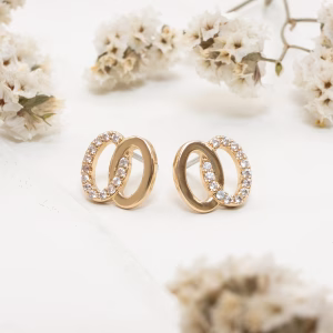 Gold Double Circle CZ Stud Earrings