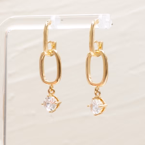 Silver / Gold CZ Paperclip Drop Earrings