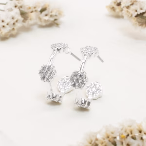 Silver CZ Flower Hoop Earrings