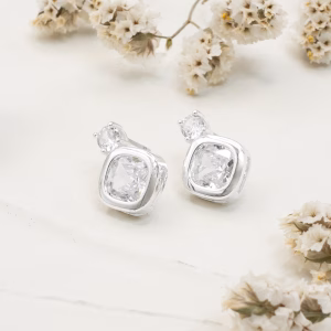 Silver CZ Square Posted Drop Earrings