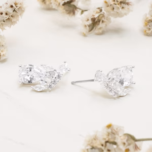 Silver CZ Teardrop Stud Earrings