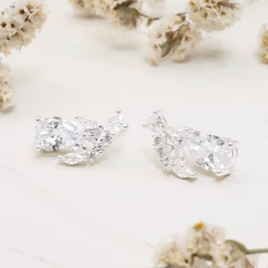 Silver CZ Teardrop Stud Earrings