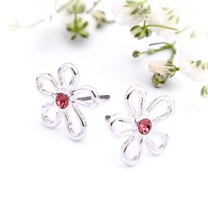 Wire Flower With Pink Crystal Stone