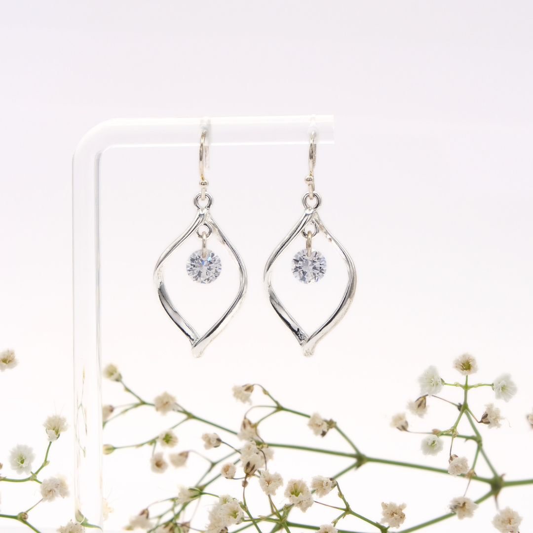 Silver Swirl Drop with Heart Insert