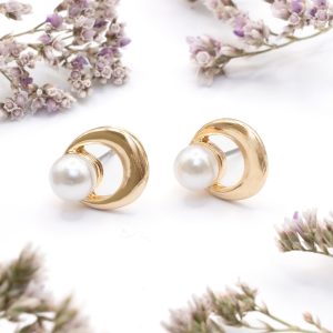 Gold Half Moon Pearl Earrings
