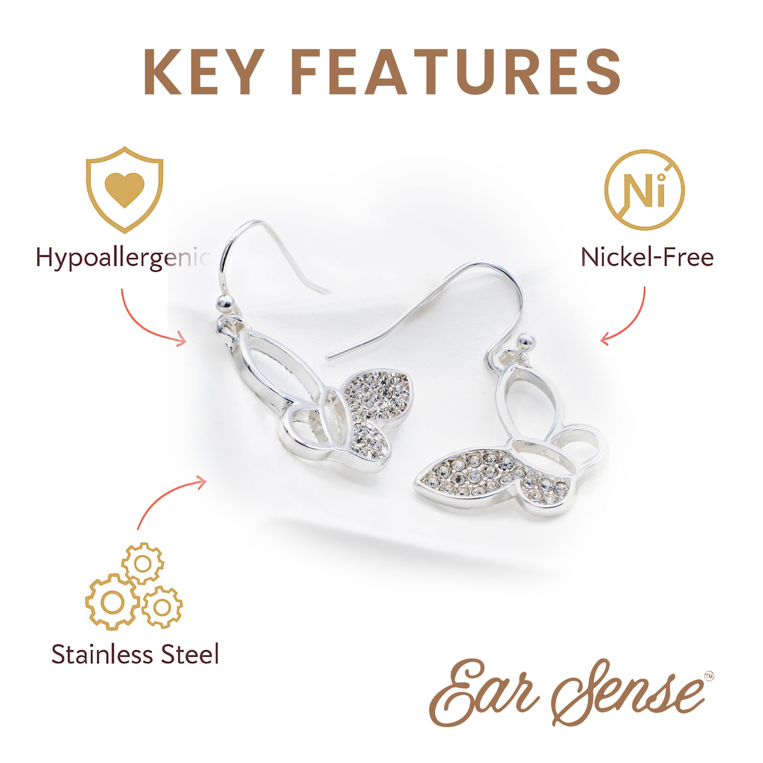 Crystal Butterfly Wing Drop Earrings - Image 3