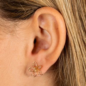 Gold Wire Flower Stud Earrings