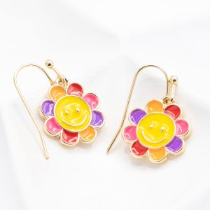 Gold Drop Smiley Flower Earrings