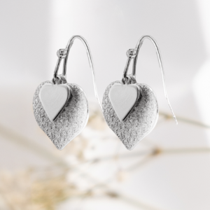 Silver Double Heart Drop Earrings