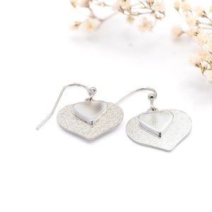 Silver Double Heart Drop Earrings
