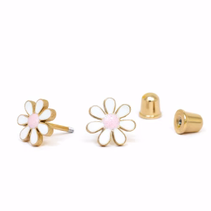 White Flower Screw Back Earrings