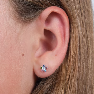 Multicolour CZ Flower Screw On Back Earrings