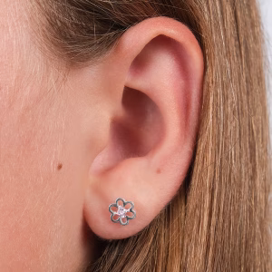 Silver Cut Out Flower Screw On Back Earrings
