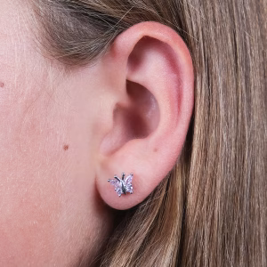 Silver and Amethyst Butterfly Studs