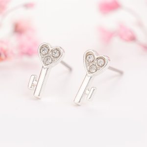Silver Key Stud Earrings