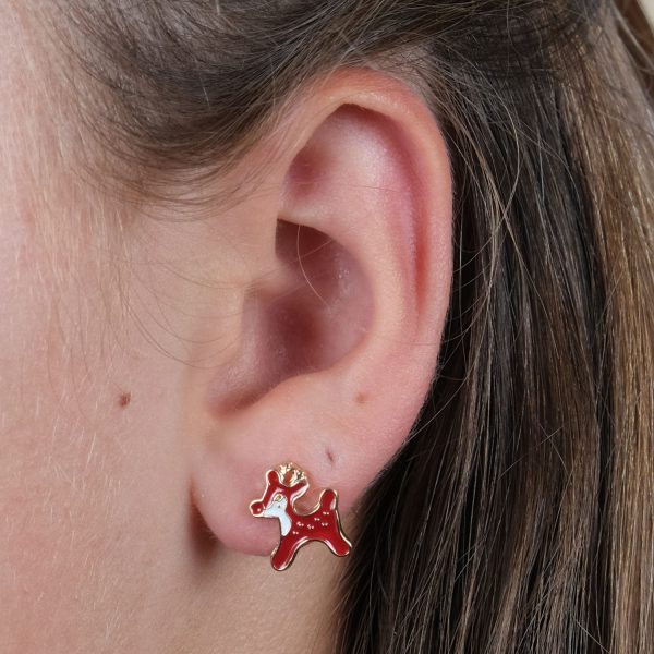Red Reindeer Stud Earrings - Image 2