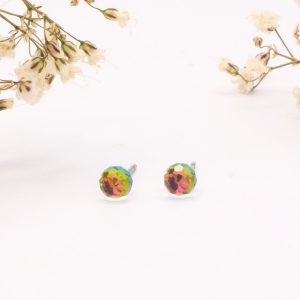 Green Tonal Multifaceted Stud Earrings
