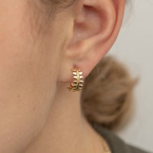 Gold Feathered Hoop Earrings