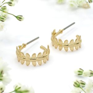 Gold Feathered Hoop Earrings