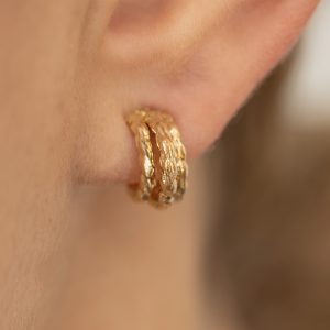 Gold Triple Layered Beaded Hoop