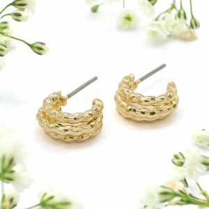 Gold Triple Layered Beaded Hoop