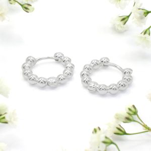 Silver Huggie Beaded Hoop