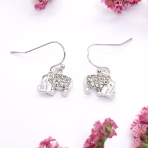 Silver Crystal Elephant Drop Earrings
