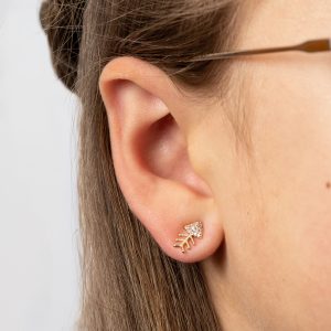 Gold Crystal Fishbone Stud Earrings