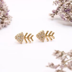 Gold Crystal Fishbone Stud Earrings