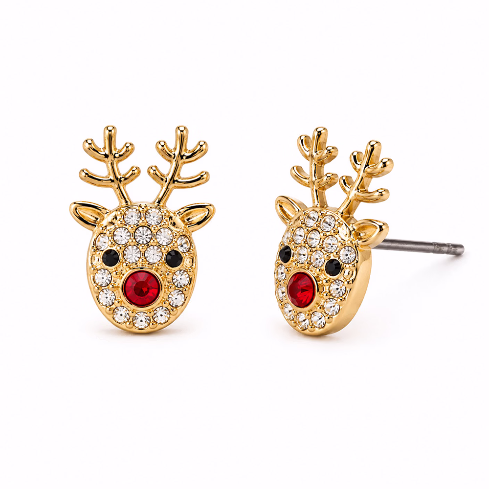 Gold Crystal Reindeer Stud Earrings - Image 4