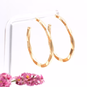 Gold Hammered Oval Hoop Earrings