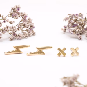 Gold X and Lightning Bolt Stud Set