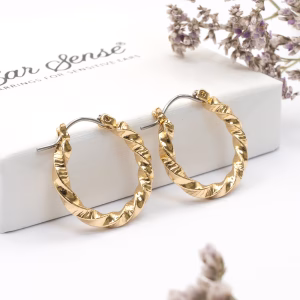 Golden Twist Hoop and Crystal Earring Set