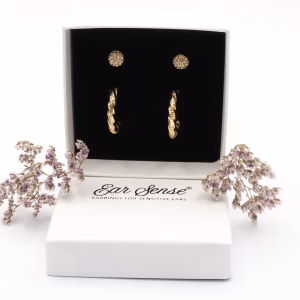 Golden Twist Hoop and Crystal Earring Set
