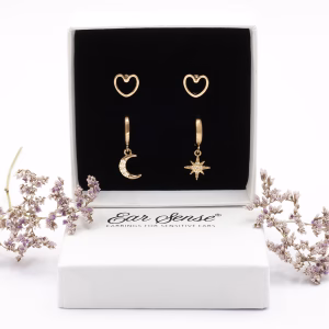 Hypoallergenic Moon & Star CZ Earrings Set