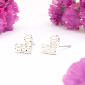 Pearl Heart Stud Earrings