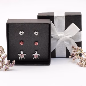 Pink Crystal Heart & Turtle Stud Earring Gift Set