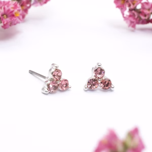 Pink Crystal Trio Stud Earrings