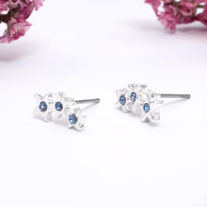 Silver Blue Crystal Star Climber Earrings
