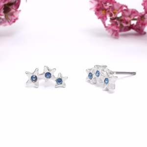 Silver Blue Crystal Star Climber Earrings