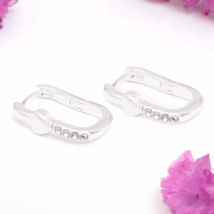 Silver Crystal Heart Rectangular Hoop Earrings