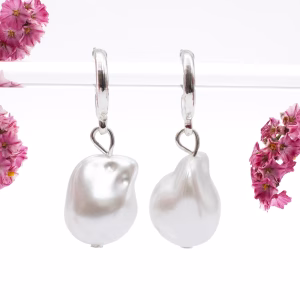 Silver Hoop Baroque Pearl Drop Earrings